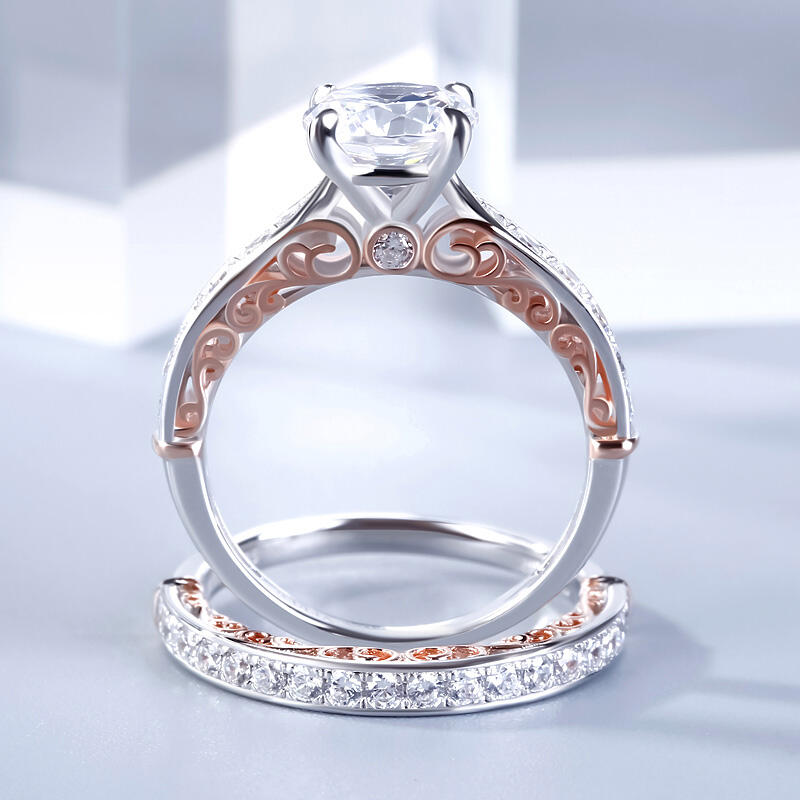 Jeulia Scrollwork Round Cut Sterling Silver Ring Set