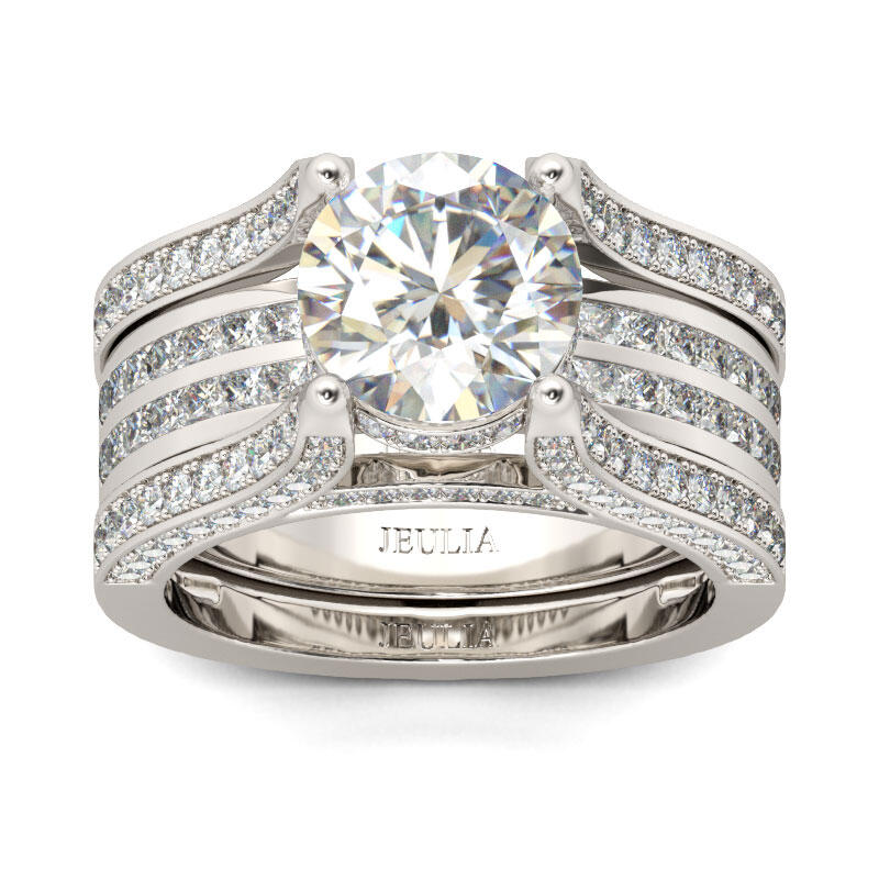 Jeulia Conjunto de anéis redondos clássicos em prata de lei elegante