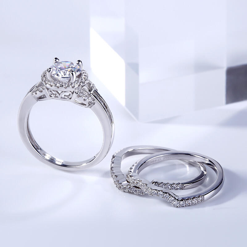 Jeulia 3PC Round Cut Sterling Silver Ring Set