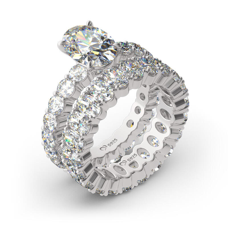 Jeulia Oval Cut Eternity Sterling Silver Ring Set