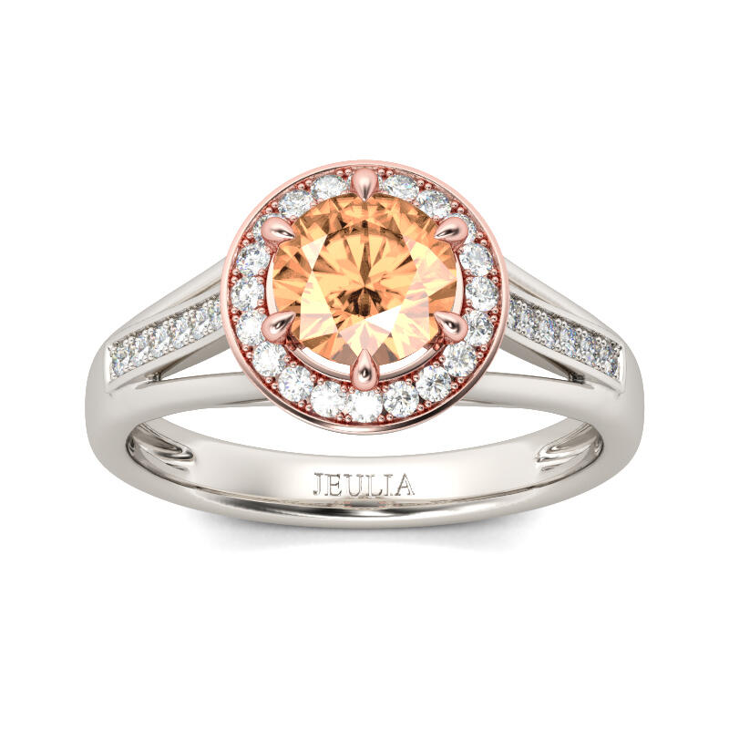 Jeulia Split Shank Halo Round Cut Sterling Silver Ring