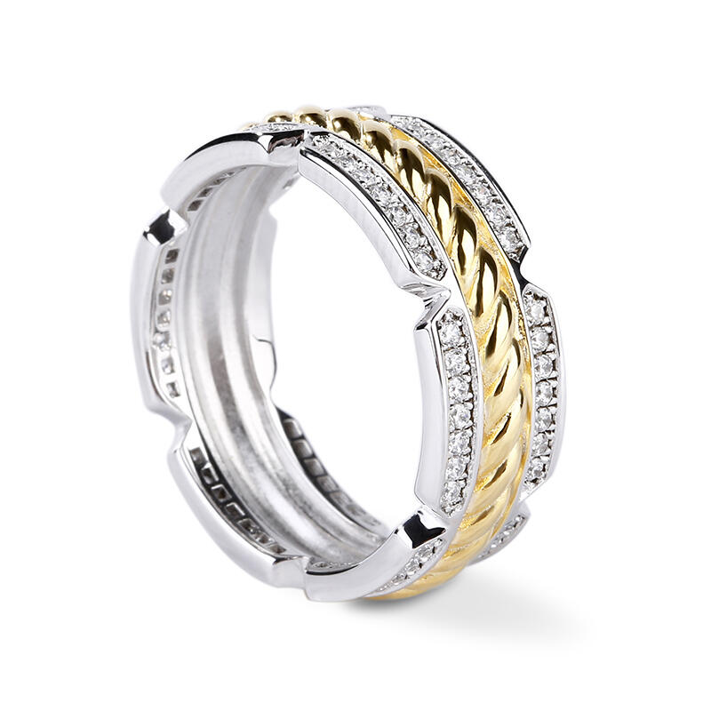 Jeulia Two Tone Rope Sterling Silver Men's Band