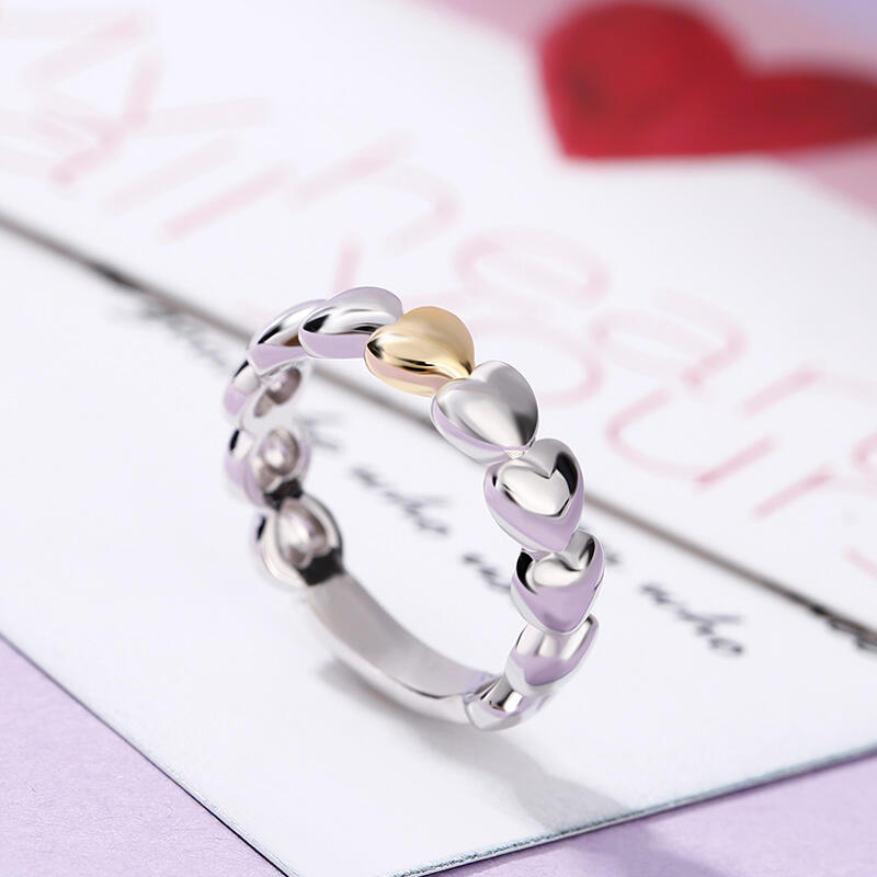 Jeulia Two Tone Heart Shape Sterling Silver Women's Band