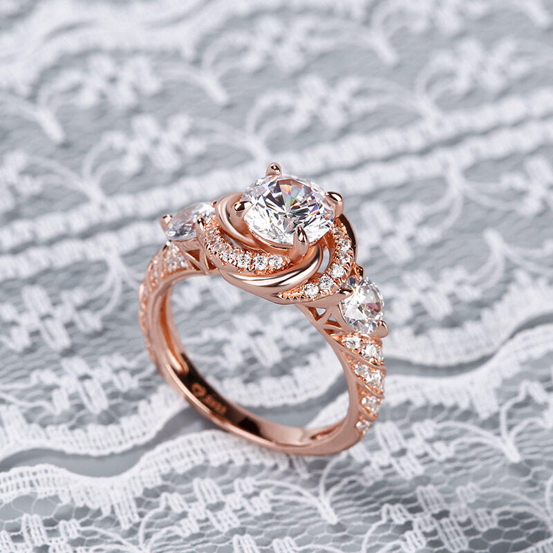 Jeulia フラワー ヘイロー ラウンドカット シルバー リング