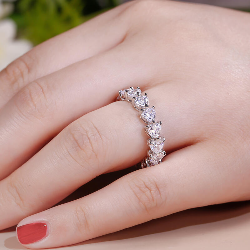Jeulia Classic Heart Cut Sterling Silver Eternity Band