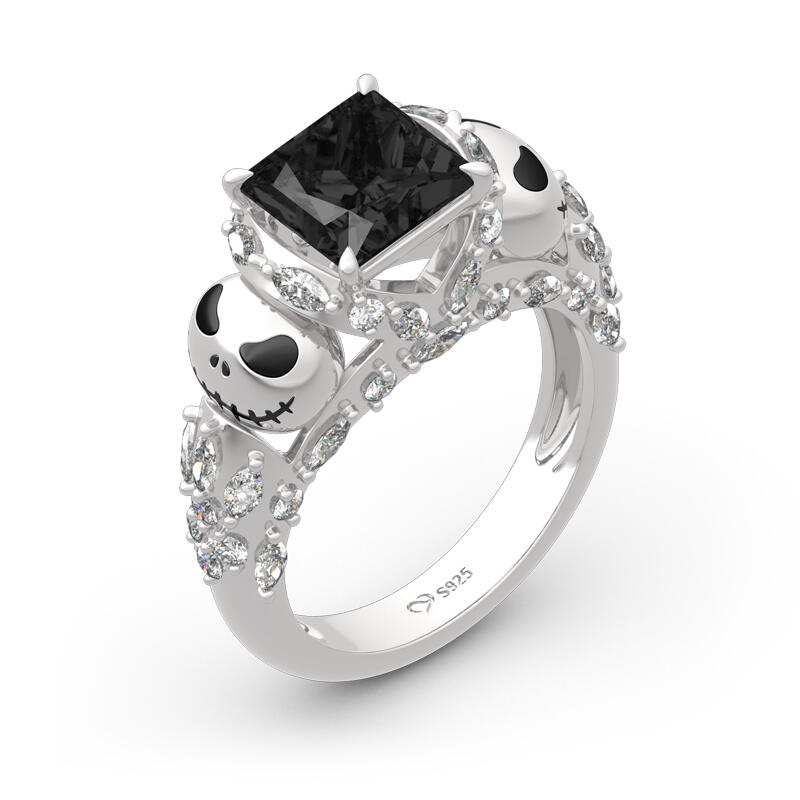 Jeulia Anillo de plata esterlina de corte princesa con diseño de calavera "Alma romántica"