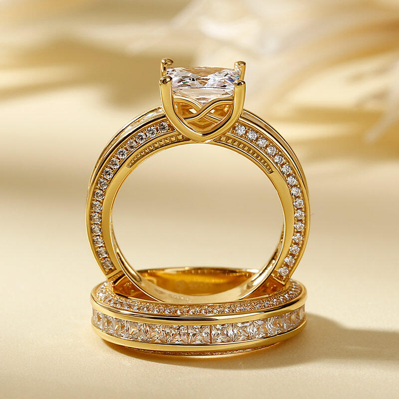 Jeulia Princess Cut Sterling Silver Women's Ring Set