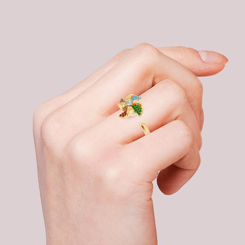 Jeulia "Back to Youth" Rotating Colorful Windmill Sterling Silver Open Ring