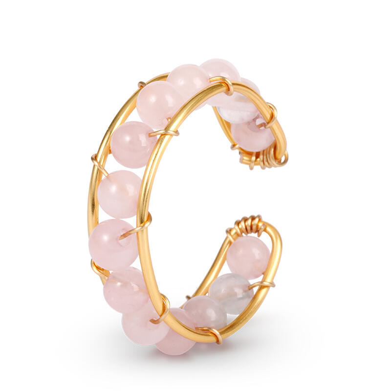 Jeulia "Love Me Unconditionally" Natural Rose Quartz Open Ring