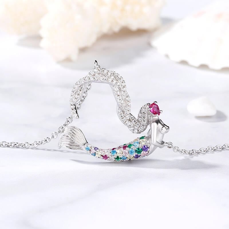 Jeulia "Ocean's Light" Sterling Silver Mermaid Gift Necklace for Valentine's Day