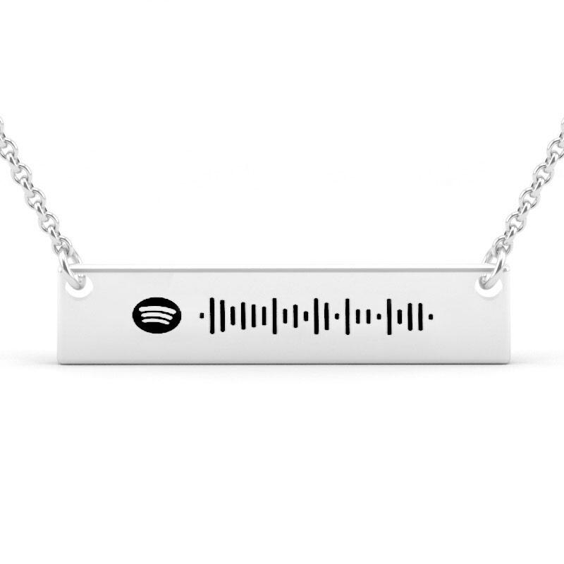 Jeulia Scannable Spotify Code Classic Bar Stainless Steel Necklace