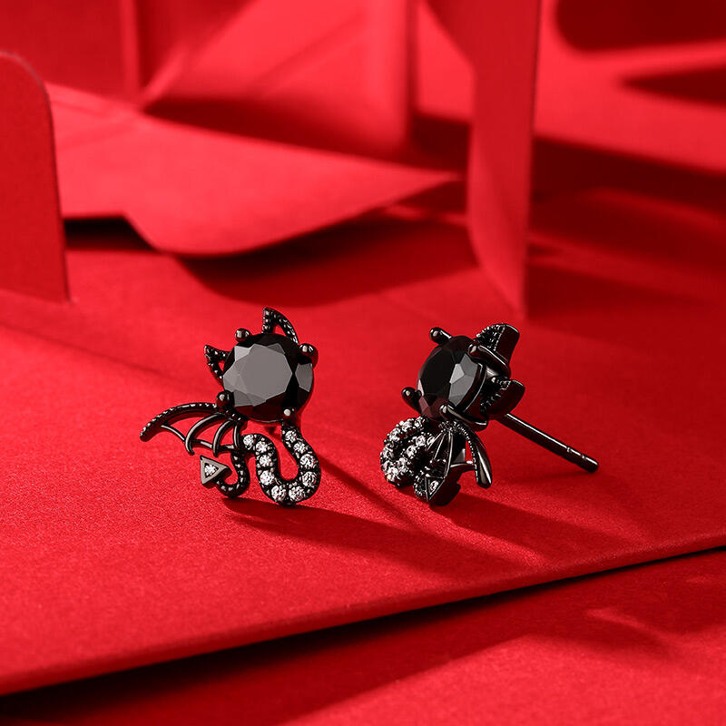 Jeulia "Little Monsters" Black Devil Sterling Silver Earrings