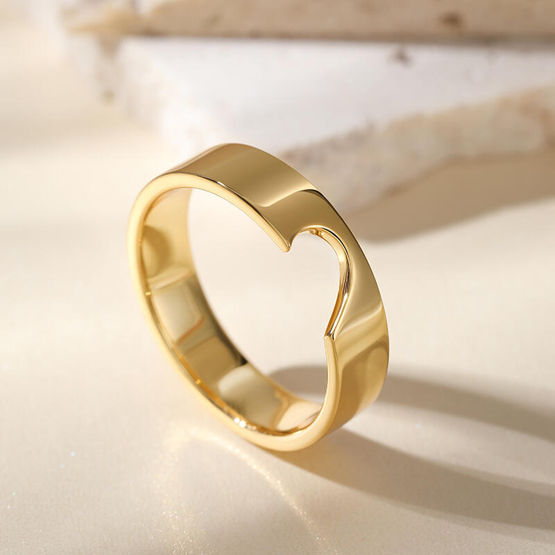 Jeulia Half Heart Design Sterling Silver Men's Band