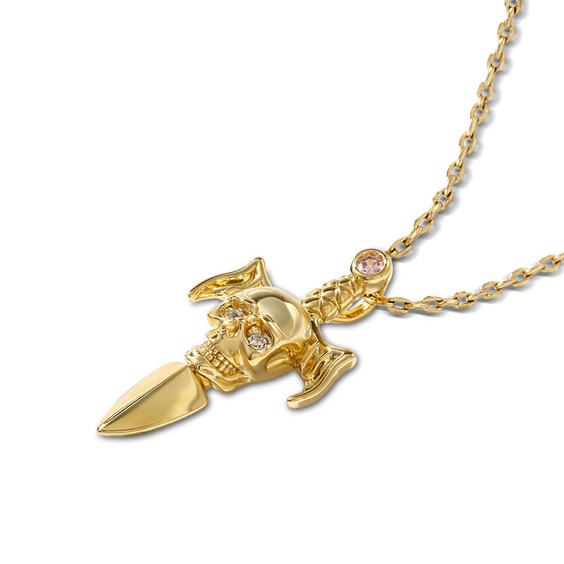 Jeulia "Skull & Dagger" Sterling Silver Necklace