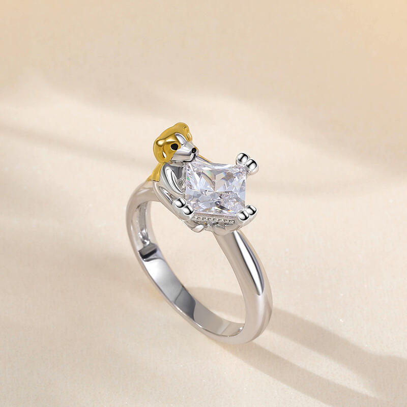 Jeulia Hug Me "Friendly Puppy" Princess Cut Sterling Silver Ring