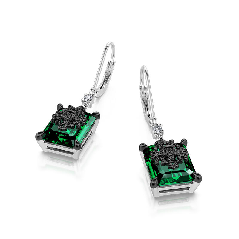 Jeulia "Phantom" Skull Emerald Cut Sterling Silver Earrings