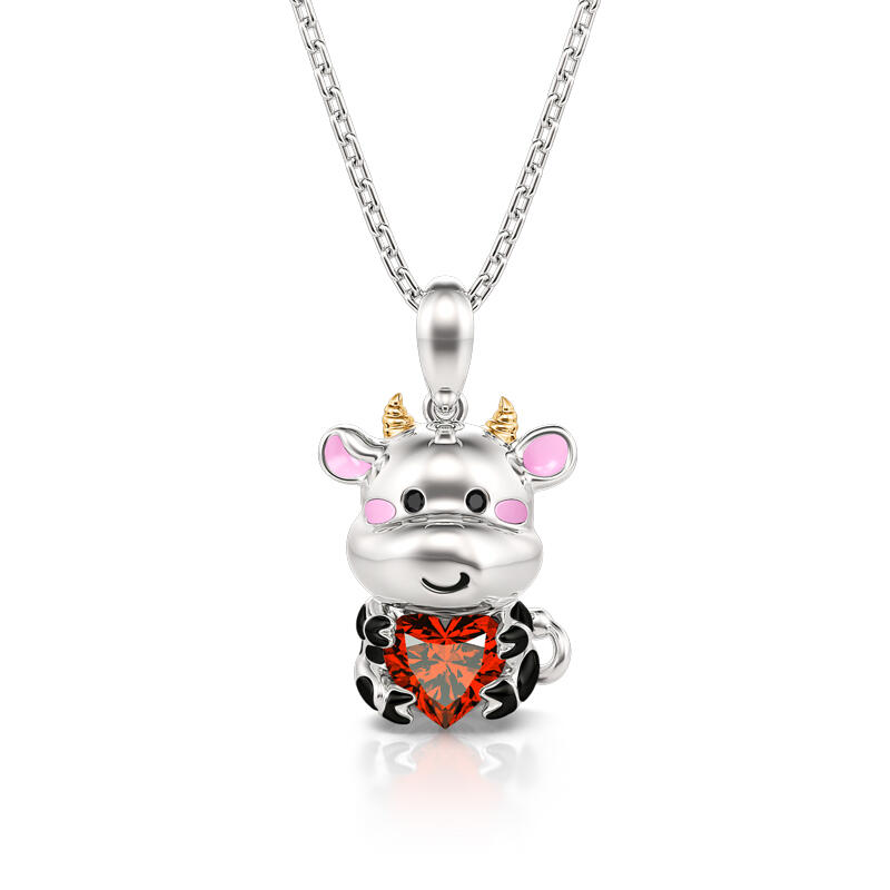 Jeulia Hug Me "Little Dairy Cow" Heart Cut Sterling Silver Necklace