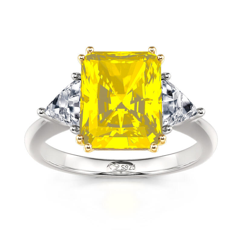Jeulia Emerald Cut Three Stone Sterling Silver Ring