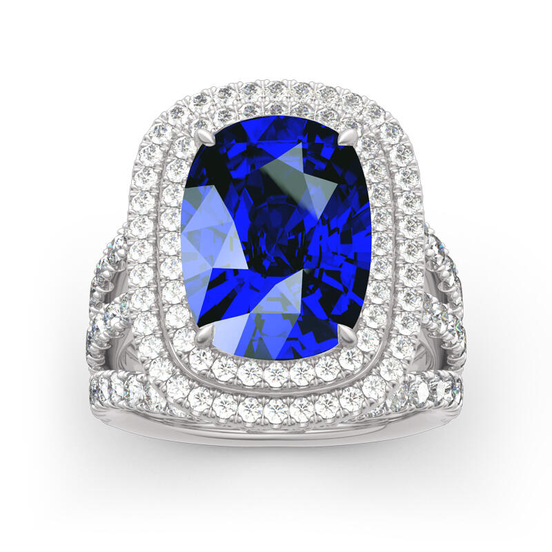 Jeulia Double Halo Cushion Cut Sterling Silver Ring