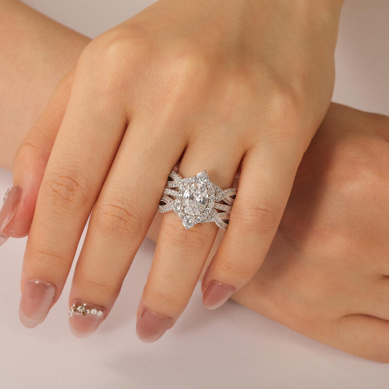 Jeulia Vintage Halo Interchangeable Bridal Ring Set with Twist Band Sterling Silver