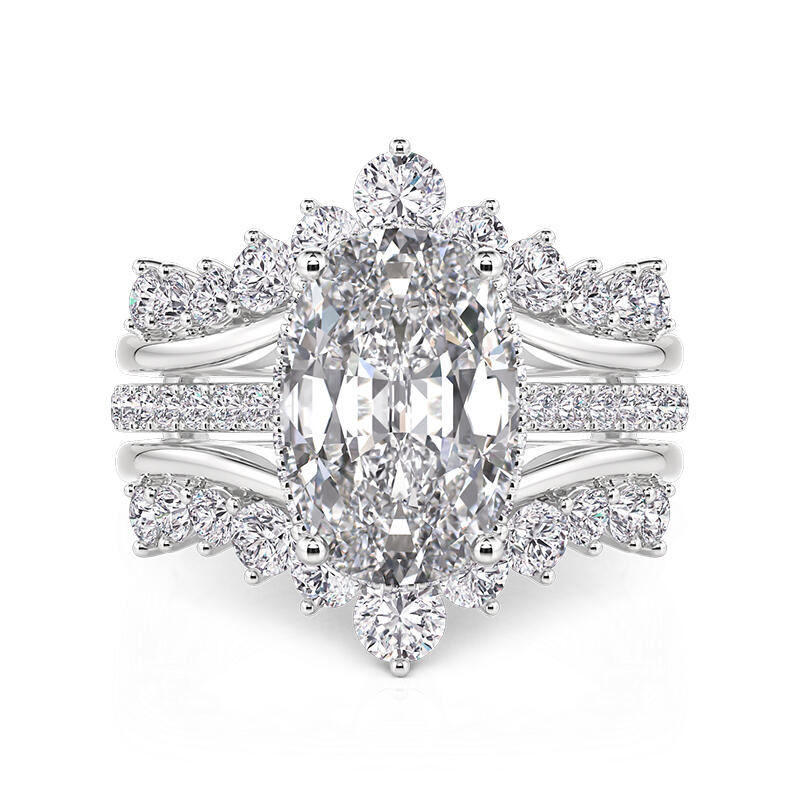 Jeulia Gorgeous Twist Inset Oval Puzzle Ring Set 2PCS