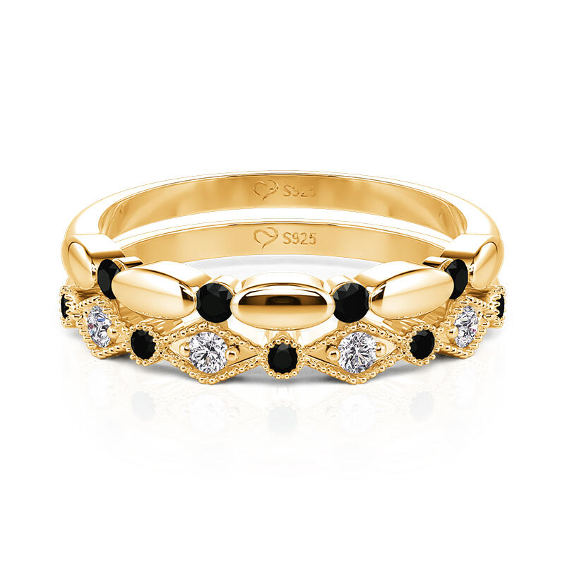 Jeulia Everyday Vintage Geometric Beaded Ring Set 2pcs