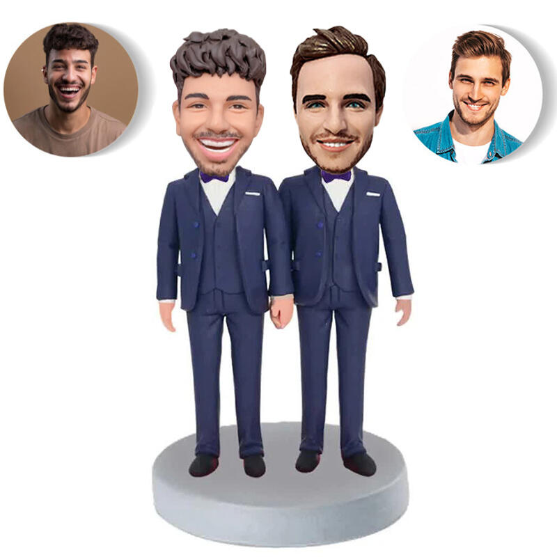 Personalized Double Suit Bobblehead Doll Gift for Brothers
