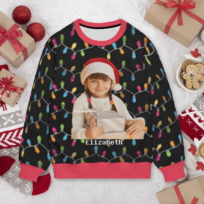 Personlig ful tröja Unisex Anpassad porträttfoto Julbelysning Design Perfekt present till familjen