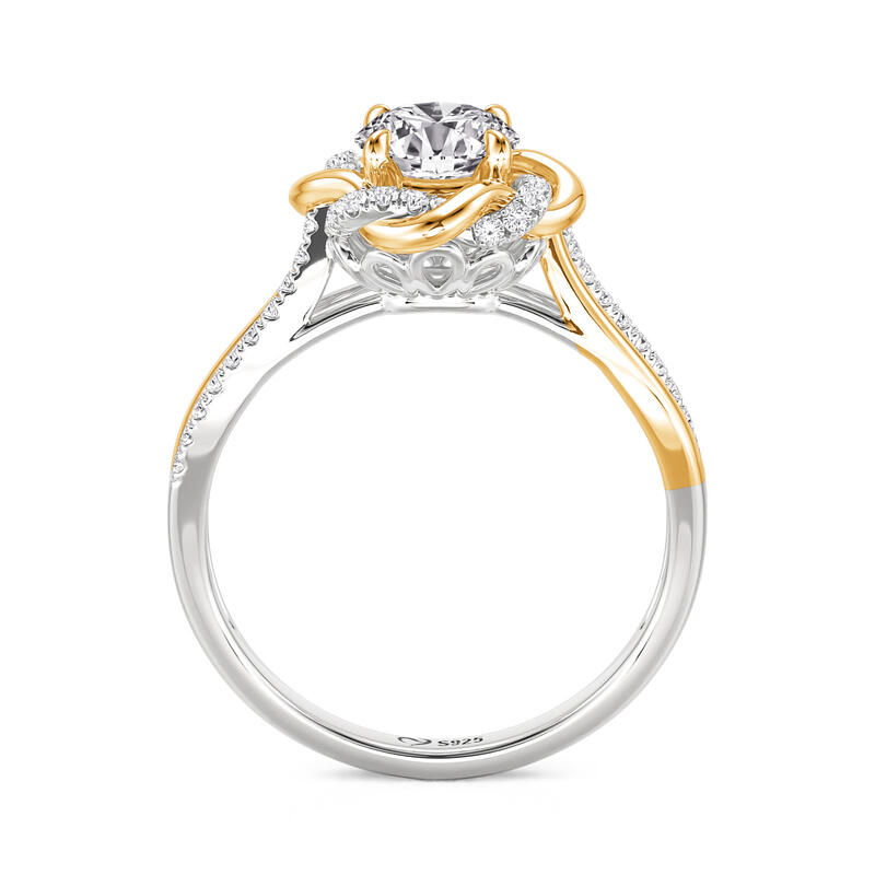 Jeulia Two Tone Love Knot Round Cut Engagement Ring