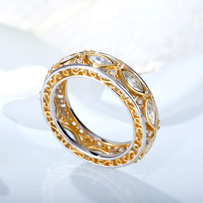 Jeulia Scrollwork Two Tone Sterling Silver Women's Band