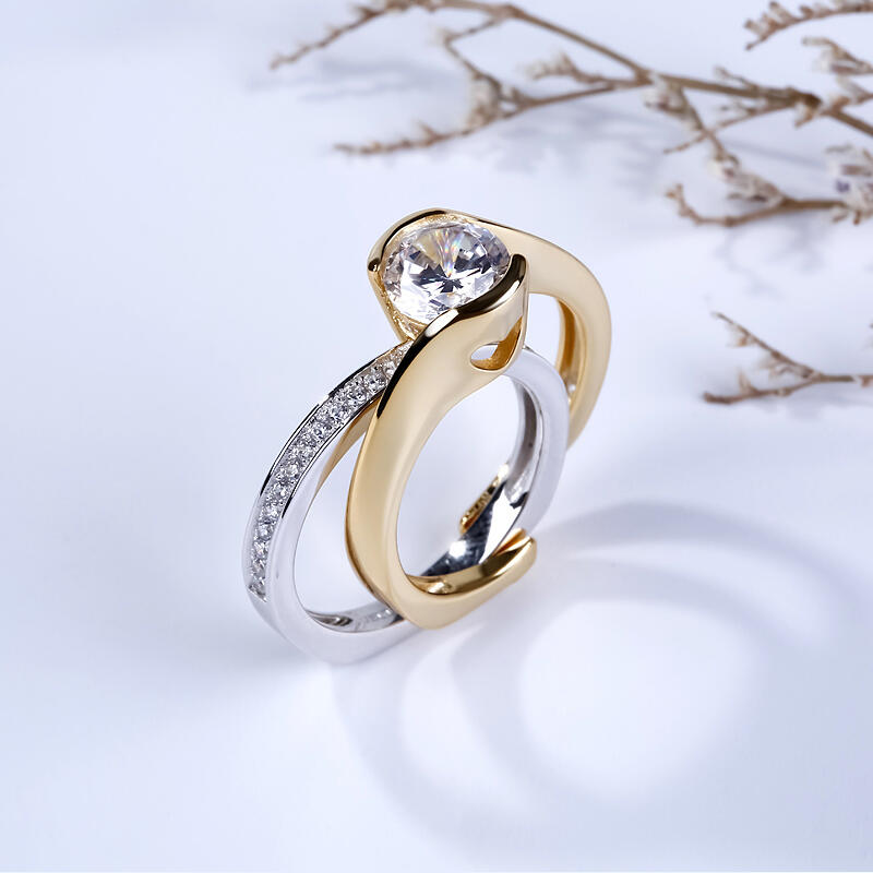 Jeulia Conjunto De Anillos Asimétricos De Talla Redonda En Plata De Ley
