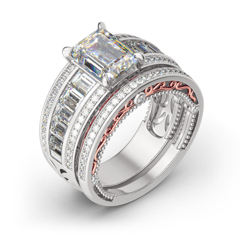 Jeulia Emerald Cut Sterling Silver Ring Set