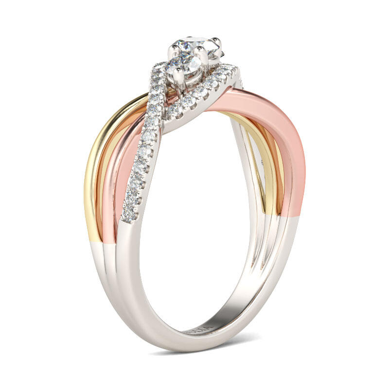 Jeulia Interwoven Three Stone Round Cut Sterling Silver Ring