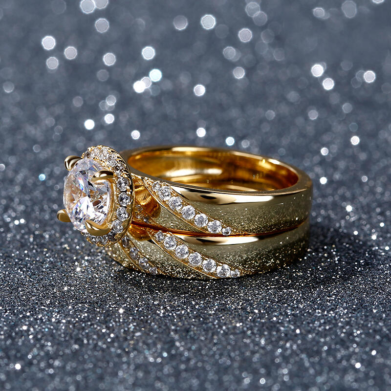 Jeulia Halo Round Cut Sterling Silver Ring Set