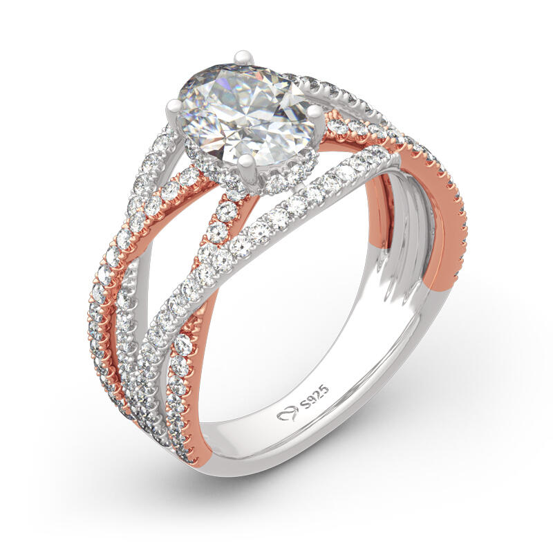 Jeulia Two Tone Twist Oval Cut Sterling Silver Ring