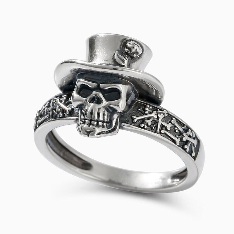 Jeulia "Carved Flower" Skull Sterling Silver Ring