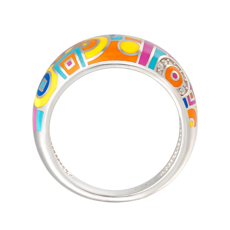 Jeulia "Geometrisch" Mehrfarbig Emaille Sterling Silber Damen Ring Bandring