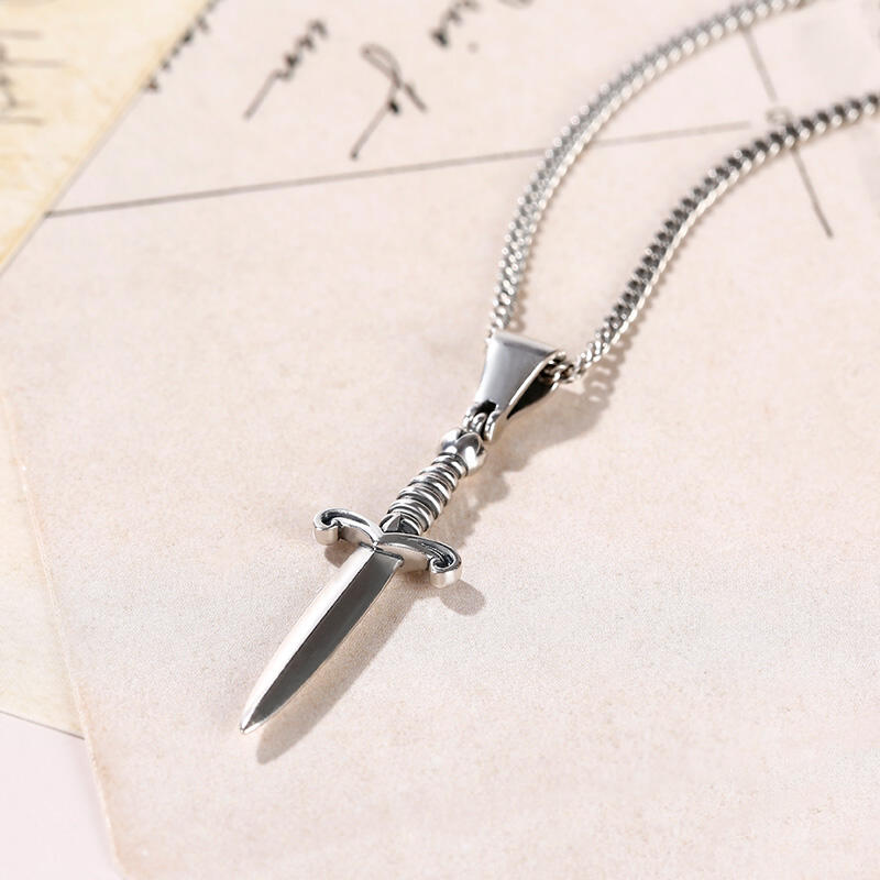 Jeulia Dagger Sterling Silver Men's Necklace