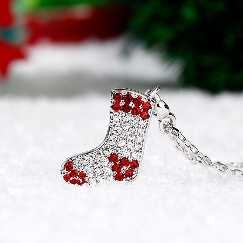 Jeulia "Christmas Stocking" Sterling Silver Necklace
