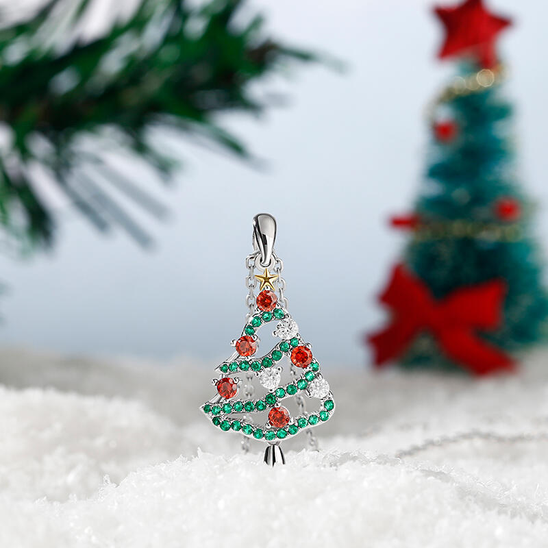 Jeulia "Happy Christmas" Christmas Tree Sterling Silver Necklace