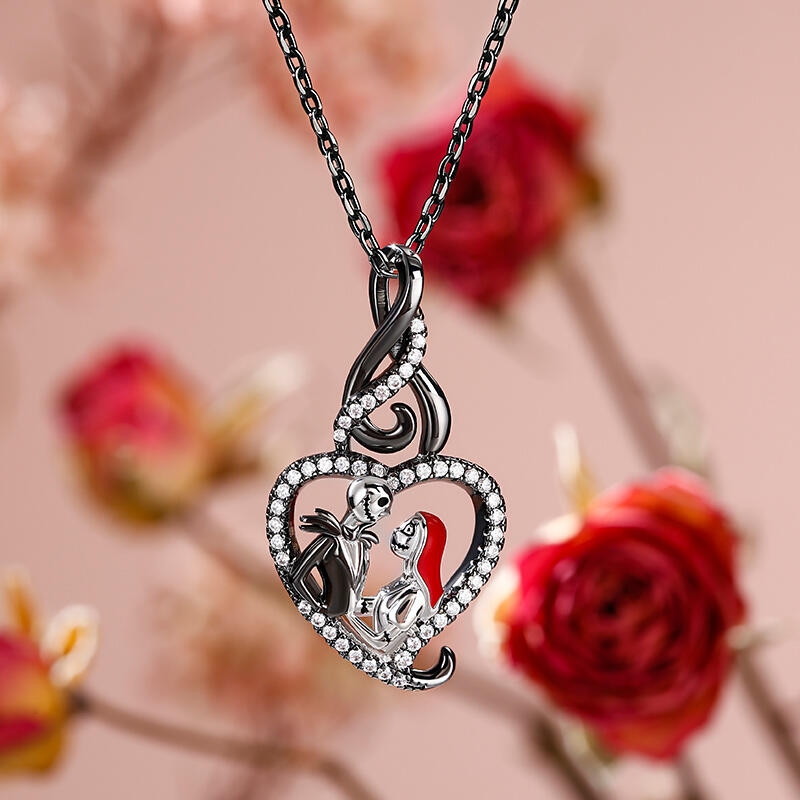 Jeulia "Everlasting Love" Skull Couple Sterling Silver Necklace