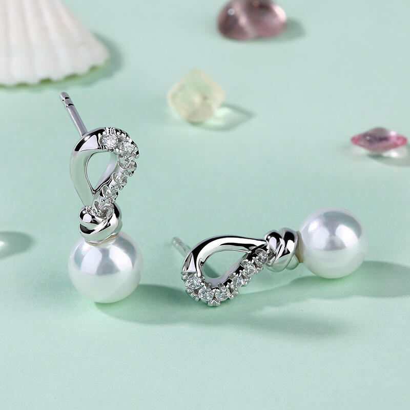 Jeulia Knot Cultured Pearl Sterling Silver Earrings