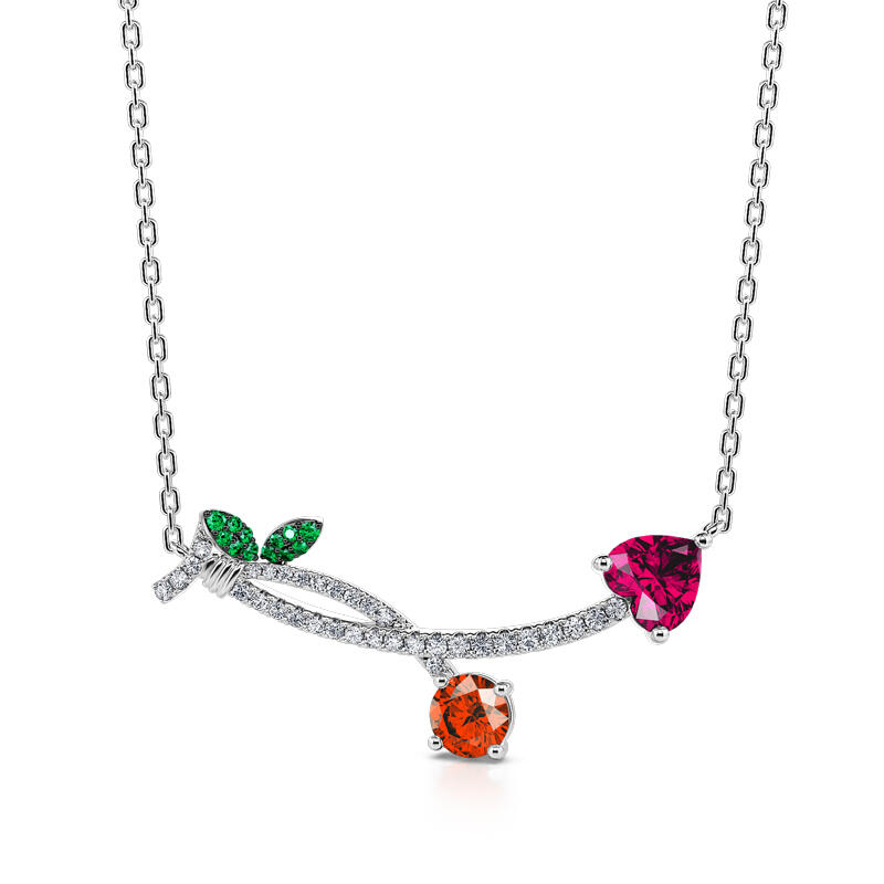 Collar de plata esterlina de diseño cereza para mujer