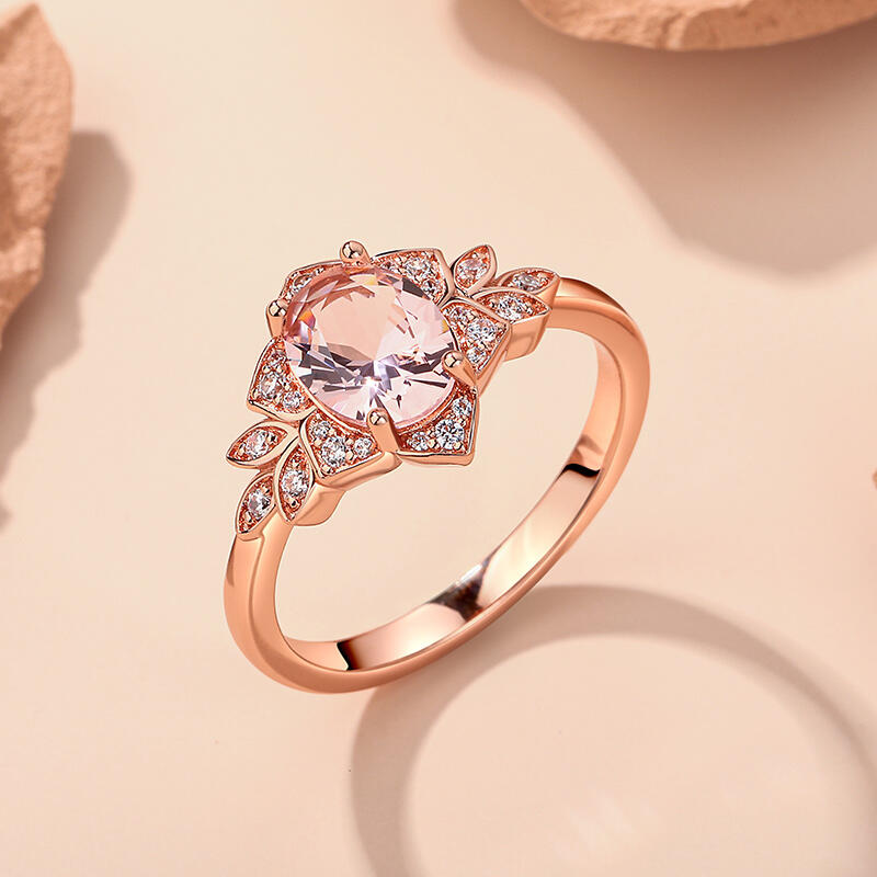 Jeulia Blommig halo Ovalslipad Syntetisk Morganit Sterling Silver Ring