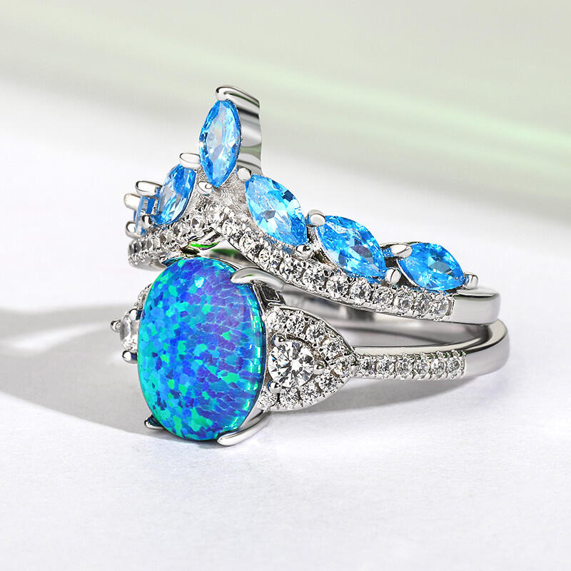 Jeulia Conjunto de Anillos Apilables de Ópalo y Plata de Ley