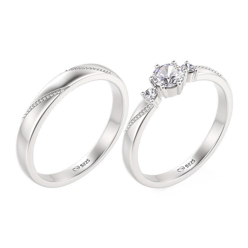 Jeulia Simple Custom Couple Ring Three Stone Milgrain