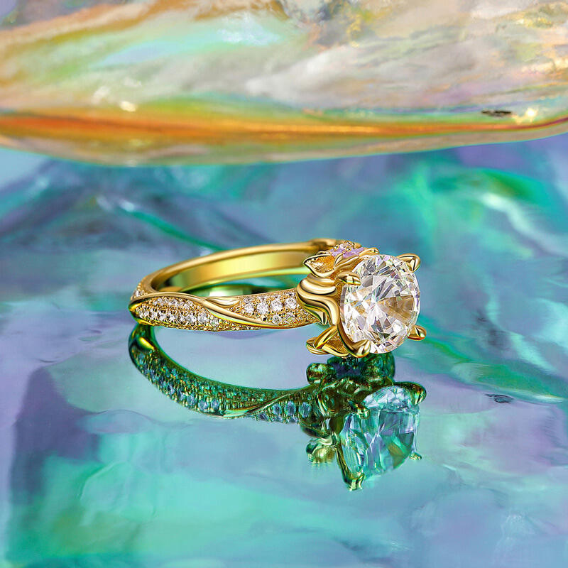 Jeulia Purple Flower Engagement Ring Princess Vine Pods