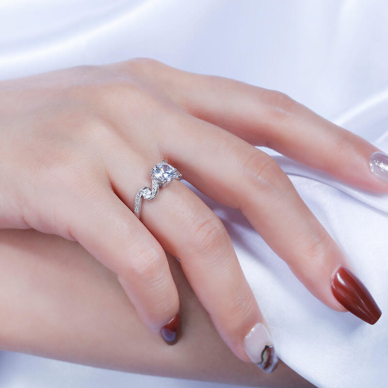 Jeulia Anillo 10K/14K/18K oro blanco de promesa con corte redondo con argolla torcida