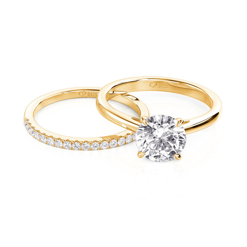 Jeulia Ensemble de 2 Bagues Classiques en Argent Sterling Coupe Ronde