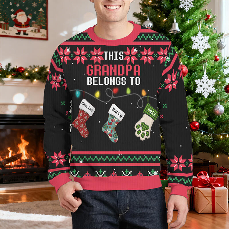 Personalized Ugly Sweater Unisex Custom Nickname Cute Socks Kids Design Perfect Christmas Gift for Family